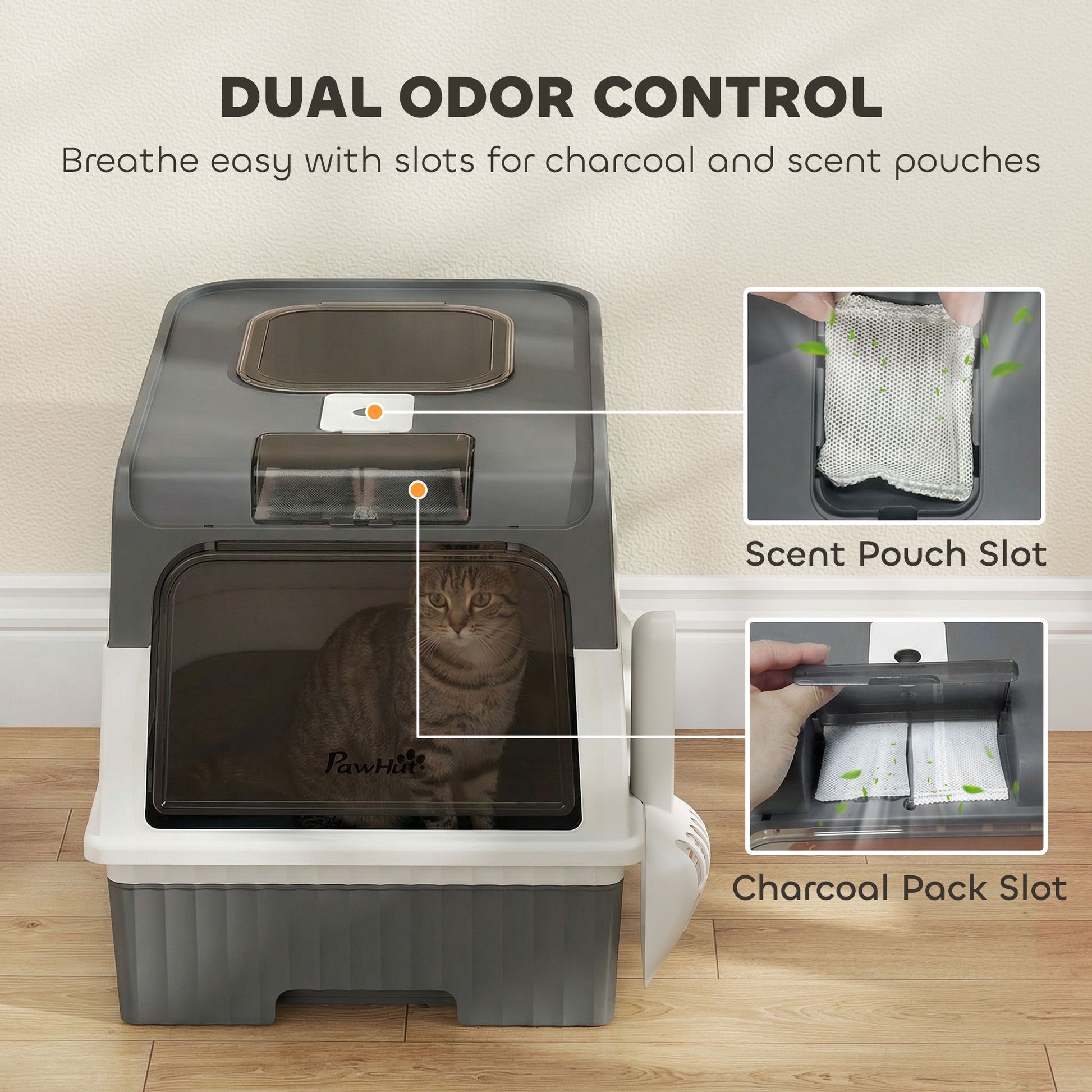 Cat Litter Box Hooded Cat Litter Tray with Drawer Pan Front Entry &