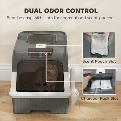 Cat Litter Box Hooded Cat Litter Tray with Drawer Pan Front Entry &
