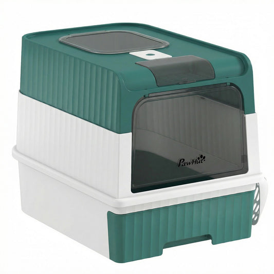 Cat Litter Box Hooded Cat Litter Tray with Drawer Pan Front Entry &