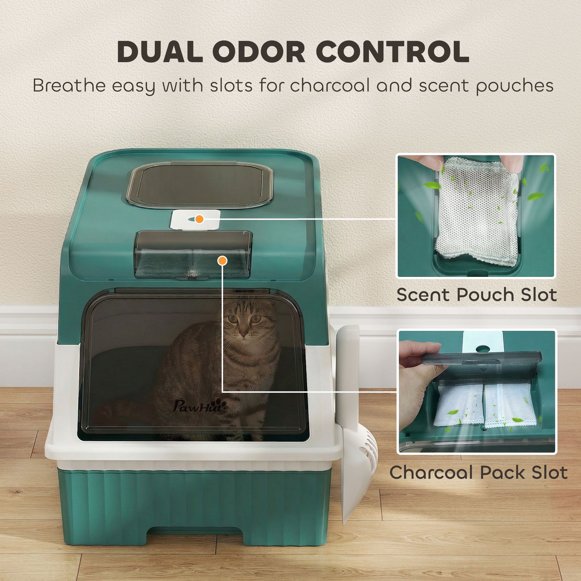 Cat Litter Box Hooded Cat Litter Tray with Drawer Pan Front Entry &
