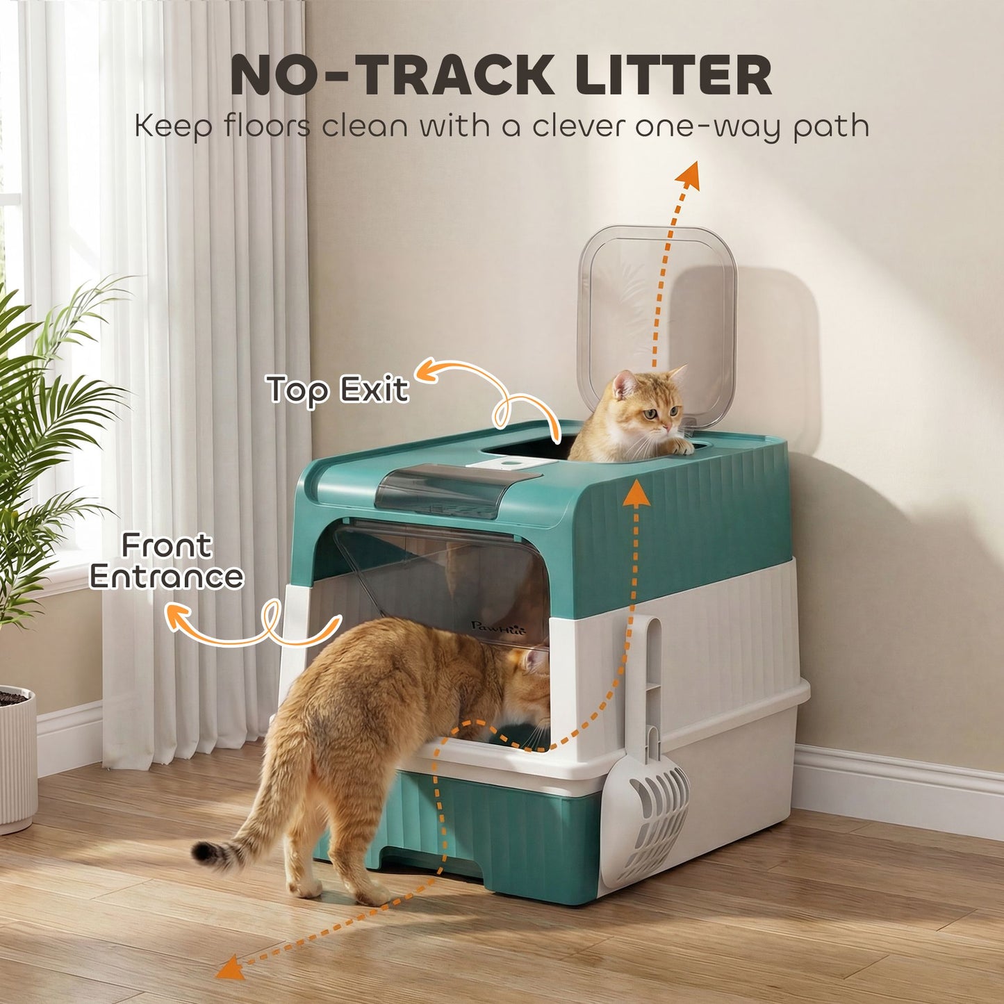 Cat Litter Box Hooded Cat Litter Tray with Drawer Pan Front Entry &