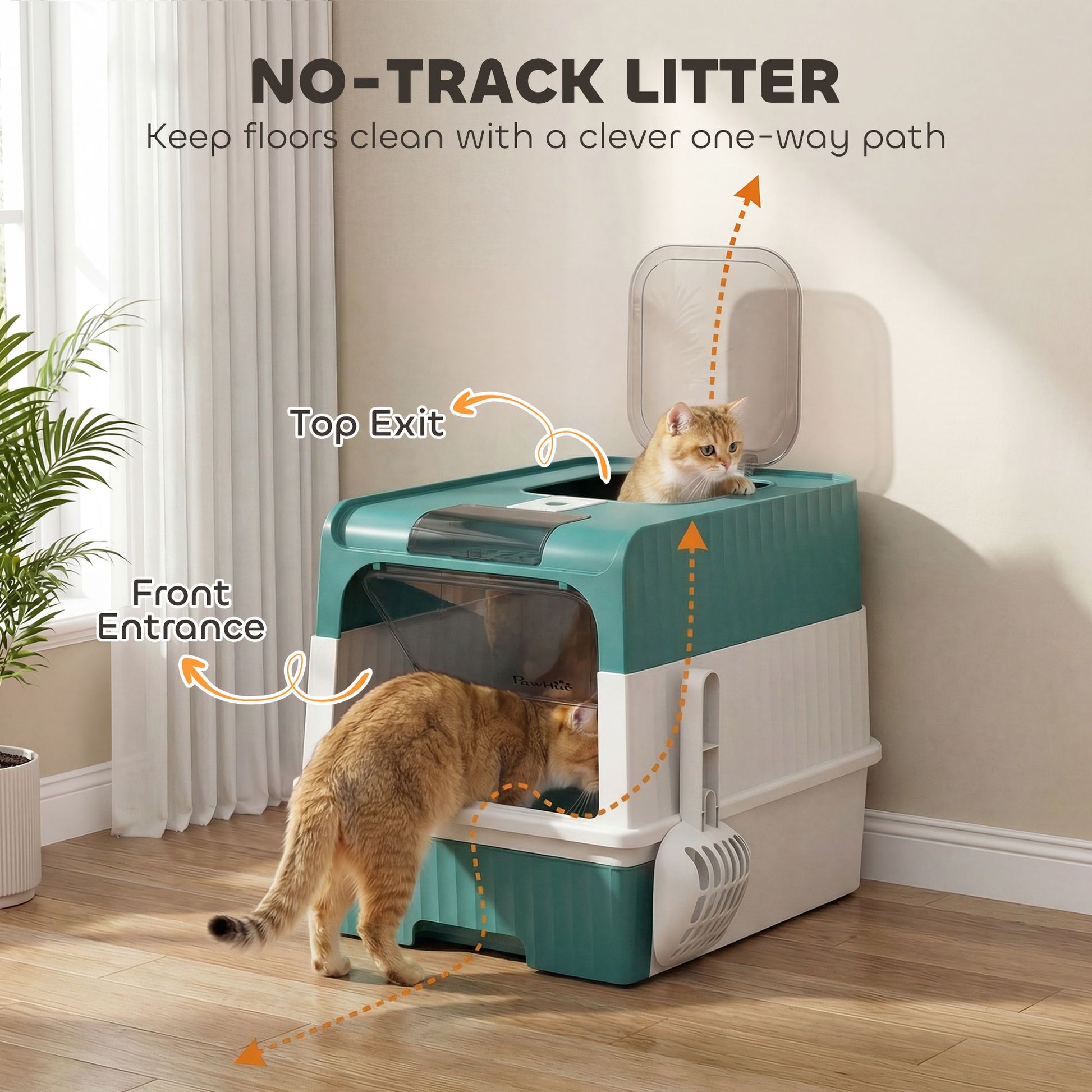Cat Litter Box Hooded Cat Litter Tray with Drawer Pan Front Entry &