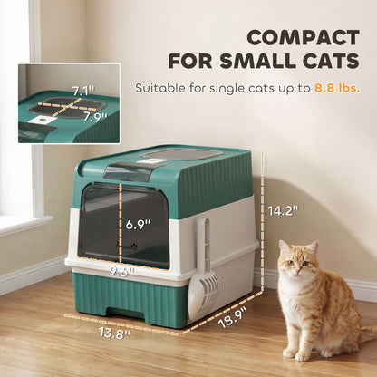 Cat Litter Box Hooded Cat Litter Tray with Drawer Pan Front Entry &