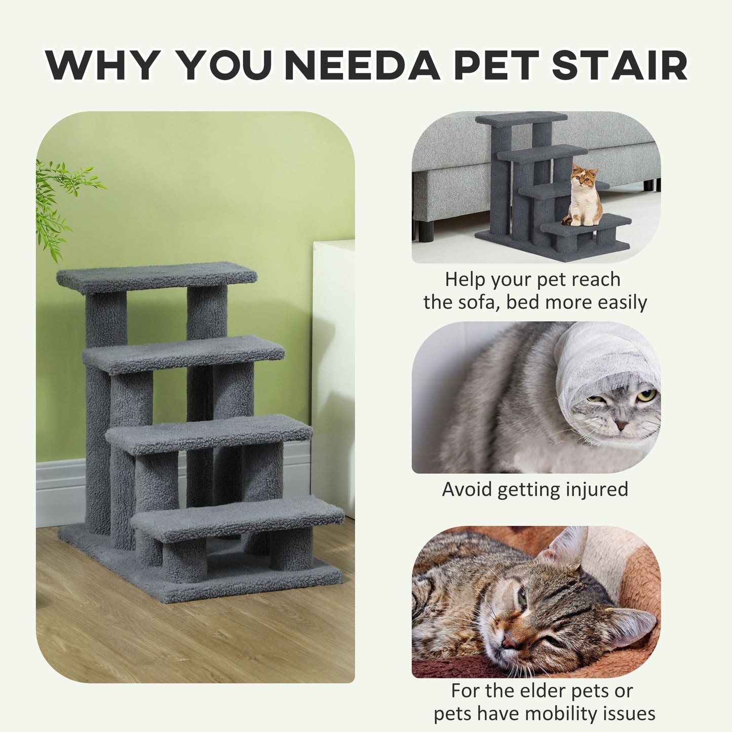 Cat Scratching Post 25 4-Step Carpeted Pet Stairs High Beds Sofas