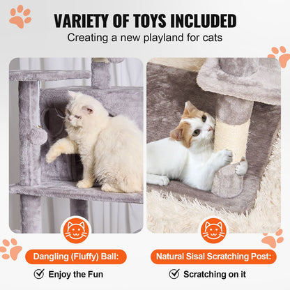 Cat Tree for Indoor Cats, 68.5" Cat Tower with 2 Cat Condos, Sisal