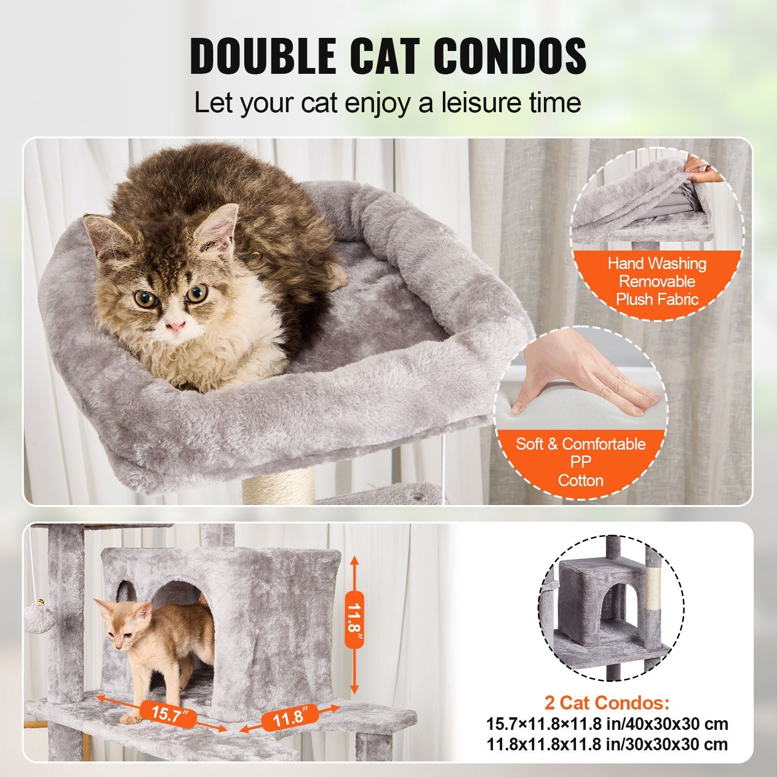 Cat Tree for Indoor Cats, 68.5" Cat Tower with 2 Cat Condos, Sisal