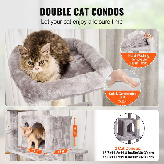 Cat Tree for Indoor Cats, 68.5" Cat Tower with 2 Cat Condos, Sisal