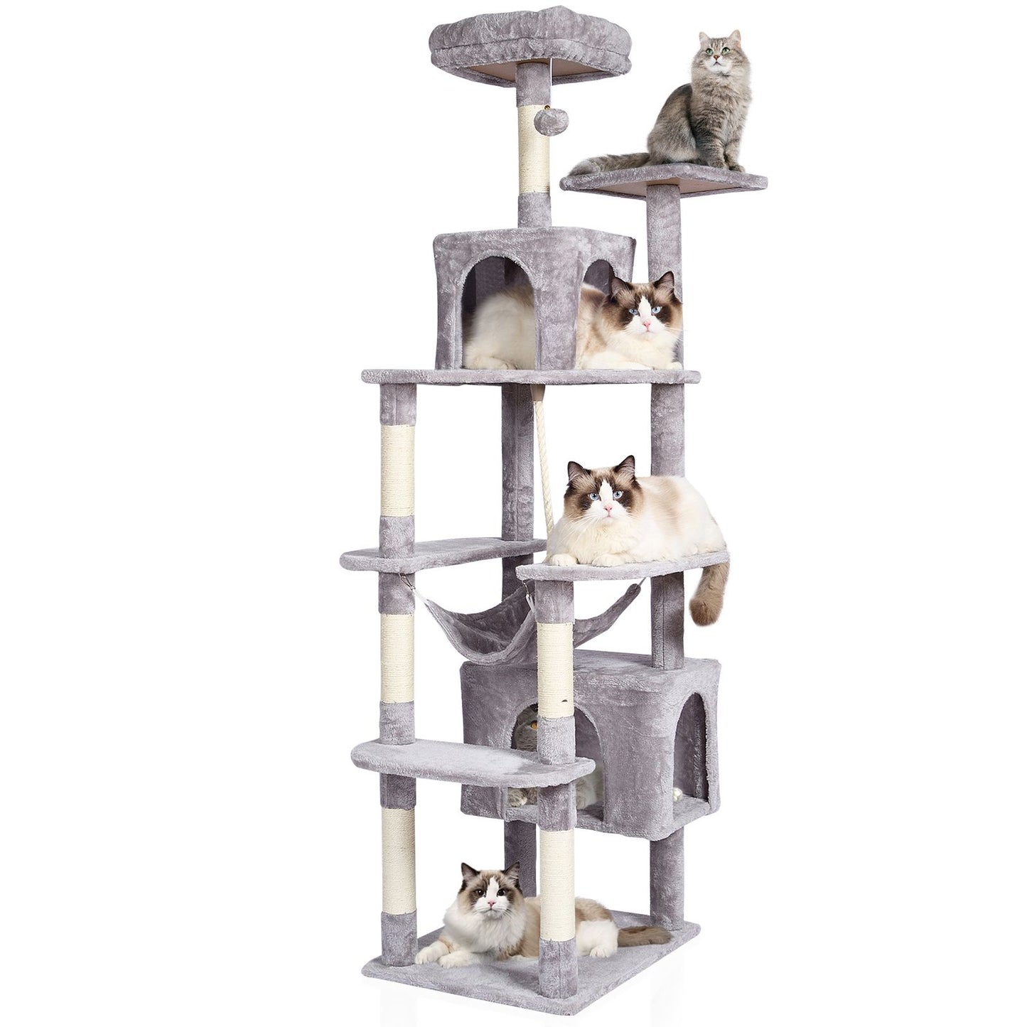Cat Tree for Indoor Cats, 72" Cat Tower with 2 Cat Condos, Sisal