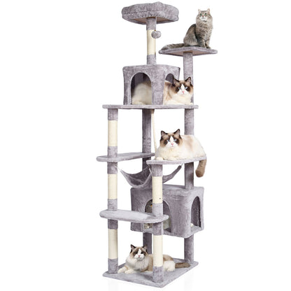 Cat Tree for Indoor Cats, 72" Cat Tower with 2 Cat Condos, Sisal