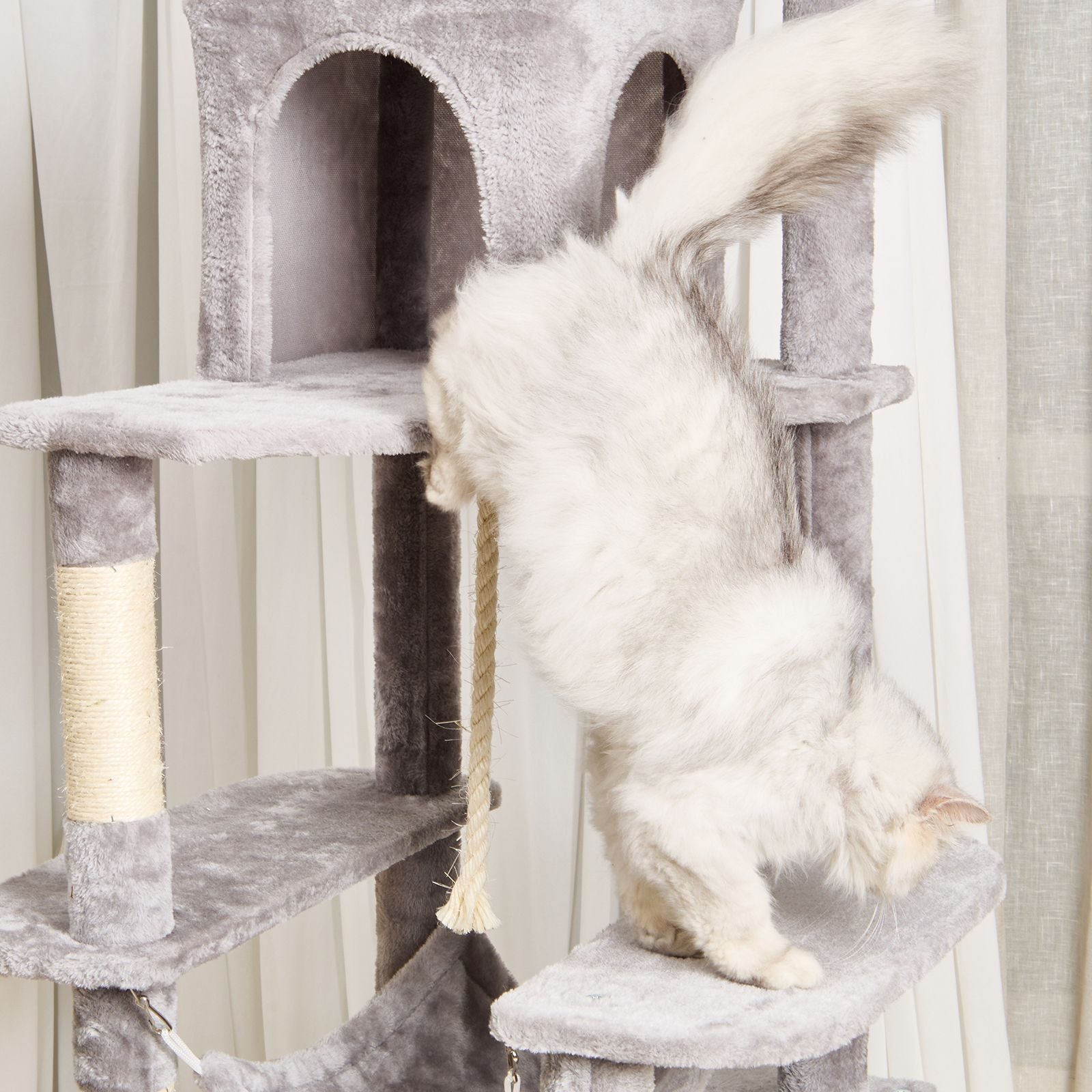 Cat Tree for Indoor Cats, 72" Cat Tower with 2 Cat Condos, Sisal