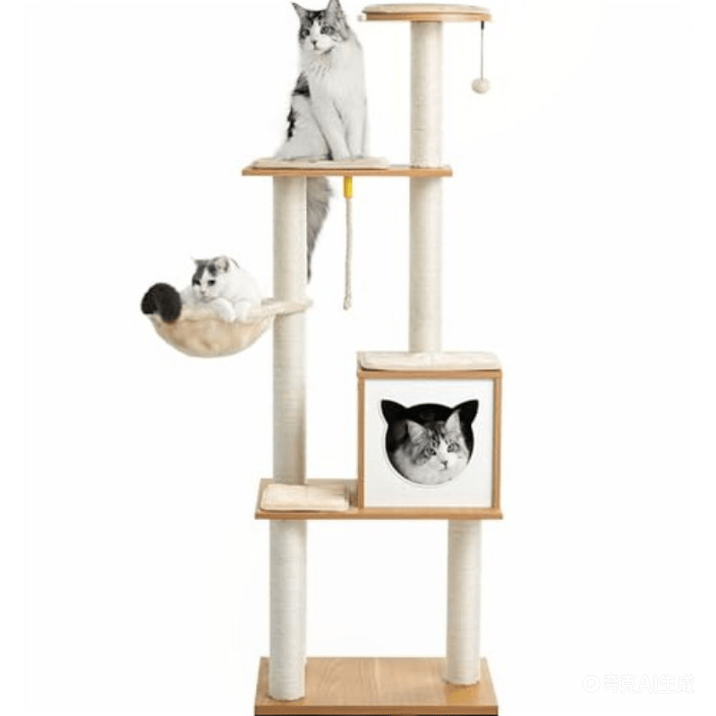 Cat Tree, Modern Cat Tree Tower for Indoor Cats - 65" Tall Wood