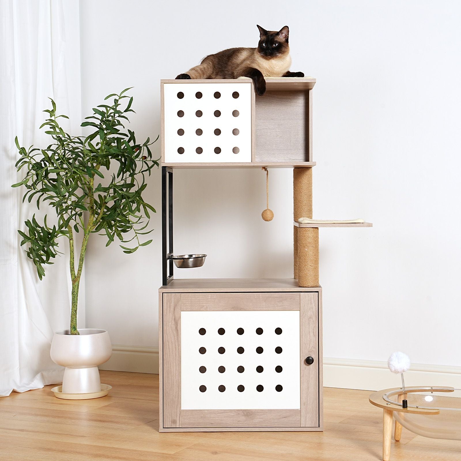 Cat Tree with Litter Box Enclosure, All-in-One Cat Tower for Indoor