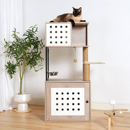 Cat Tree with Litter Box Enclosure, All-in-One Cat Tower for Indoor
