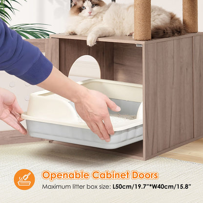 Cat Tree with Litter Box Enclosure, All-in-One Cat Tower for Indoor
