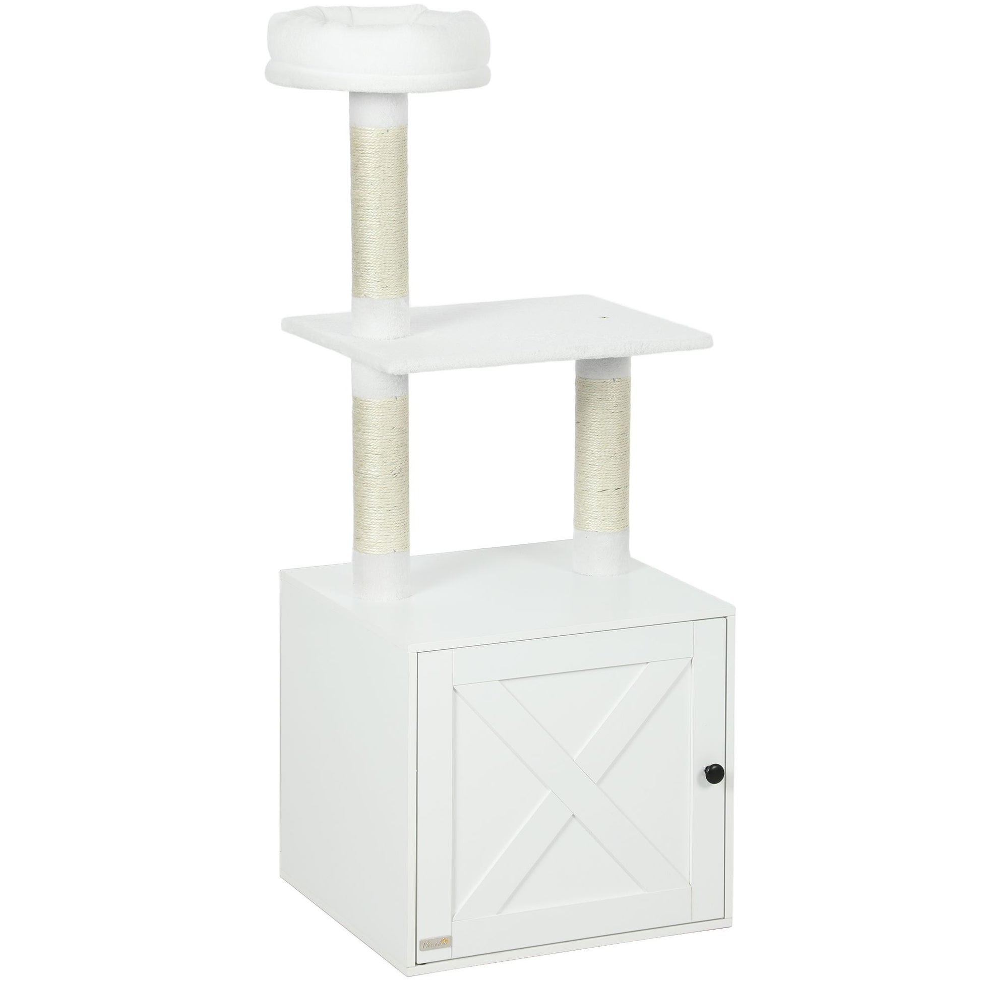 Cat Tree with Litter Box Enclosure, Scratching Posts, Bed, Climbing