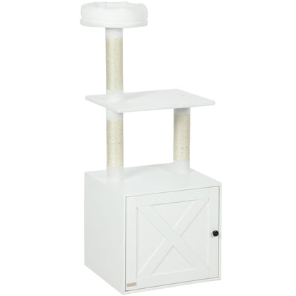 Cat Tree with Litter Box Enclosure, Scratching Posts, Bed, Climbing