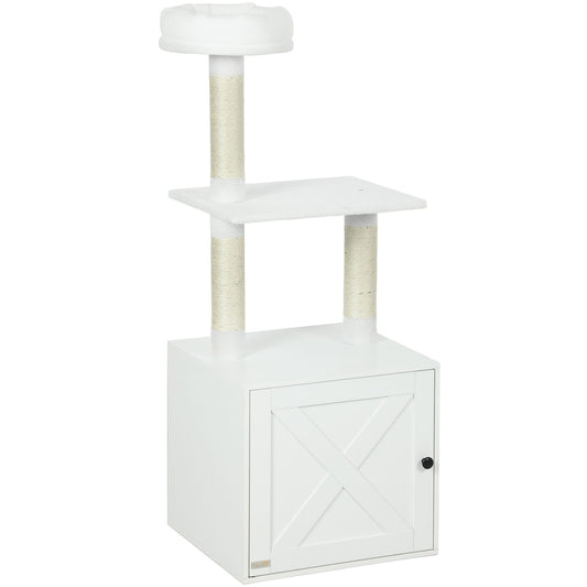 Cat Tree with Litter Box Enclosure, Scratching Posts, Bed, Climbing