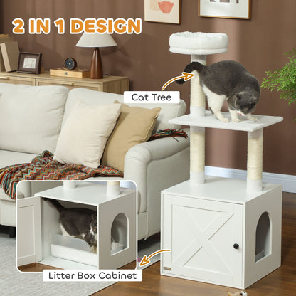 Cat Tree with Litter Box Enclosure, Scratching Posts, Bed, Climbing