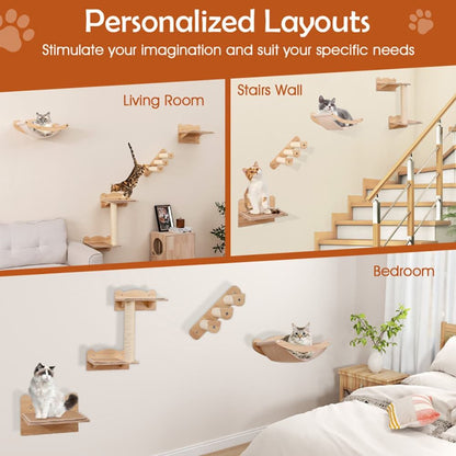 Cat Wall Furniture Set of 4 with Hammock 2-Step Cat Tree and Perch