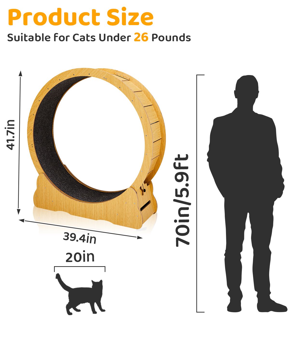Cat Wheel Exerciser for Indoor Cats, 39.4-Inch Large Cat Exercise