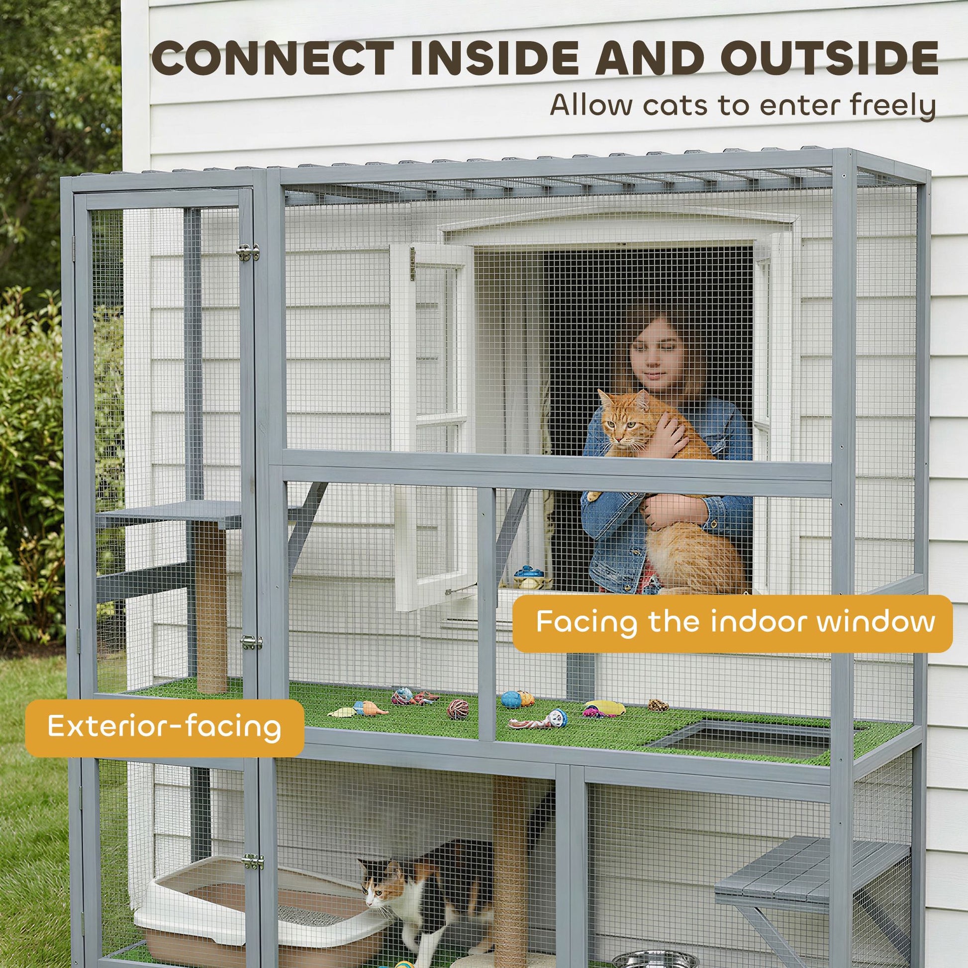 Catio Outdoor Cat Enclosure, 77" H Wooden Cat House
