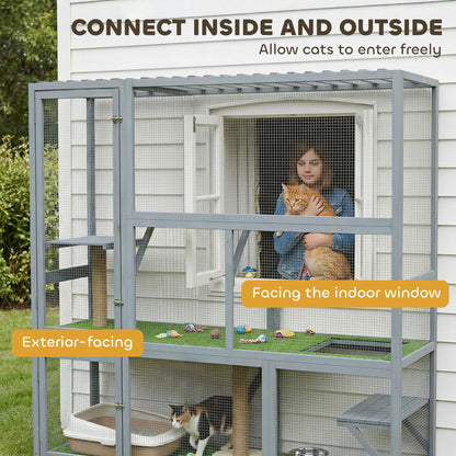 Catio Outdoor Cat Enclosure, 77" H Wooden Cat House