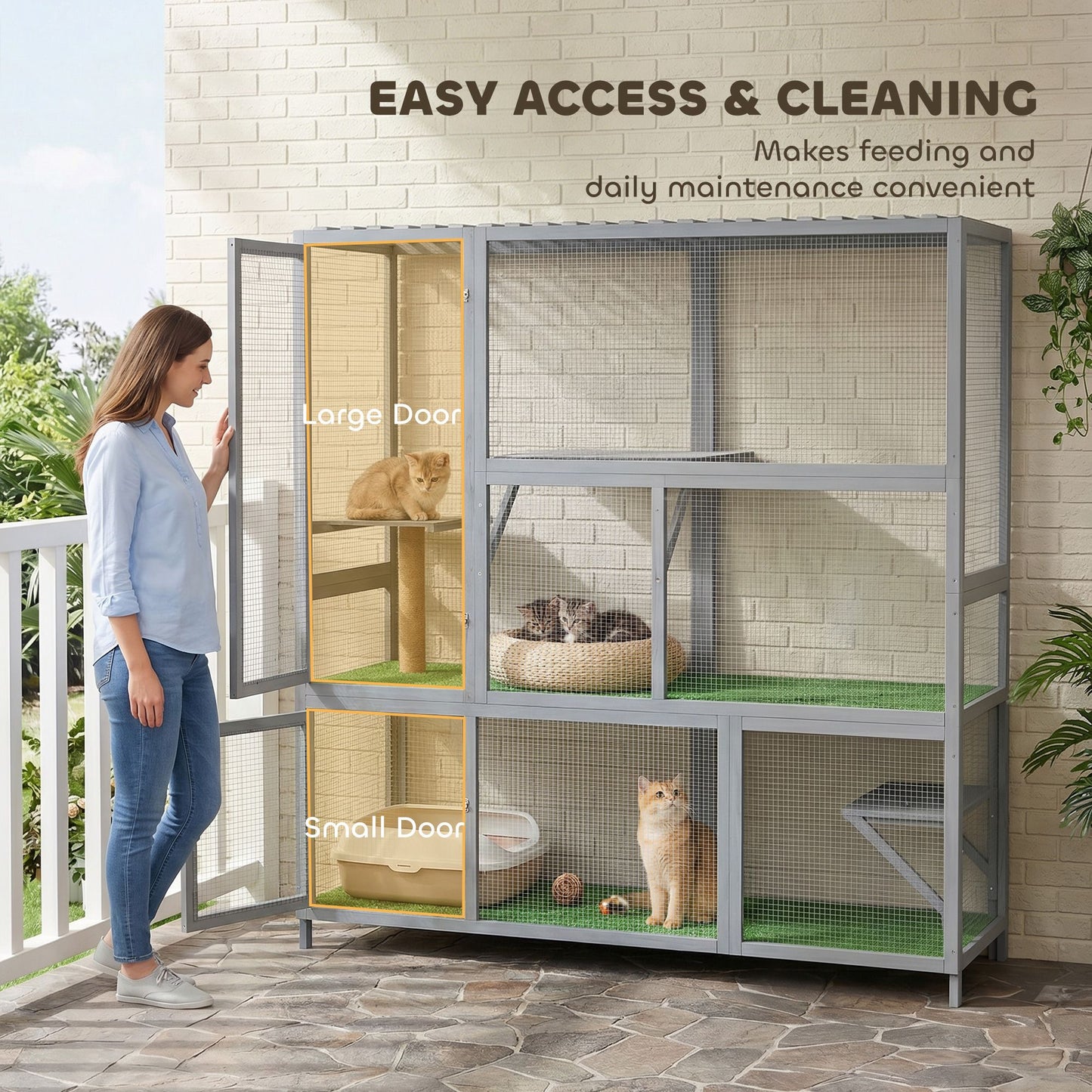 Catio Outdoor Cat Enclosure, 77" H Wooden Cat House