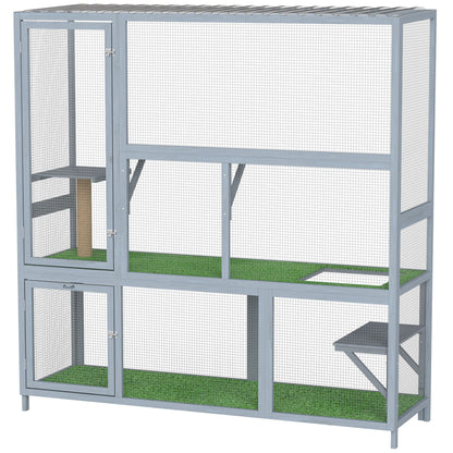 Catio Outdoor Cat Enclosure, 77" H Wooden Cat House