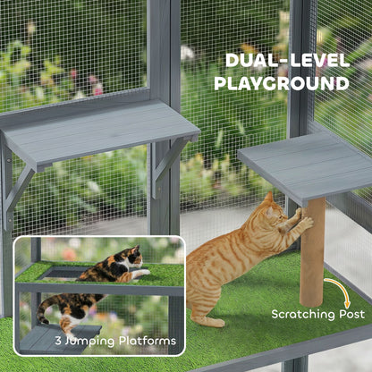 Catio Outdoor Cat Enclosure, 77" H Wooden Cat House