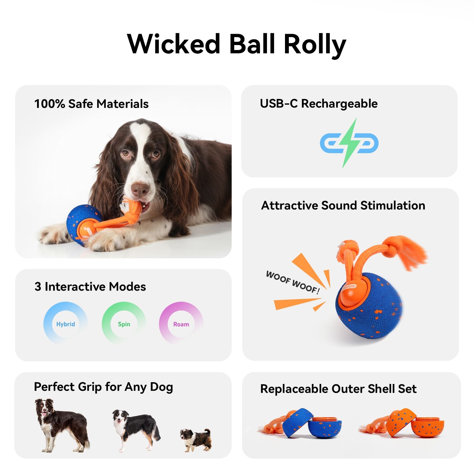Interactive Dog Toy, Wicked Ball Rolly, Automatic Move, E-TPU