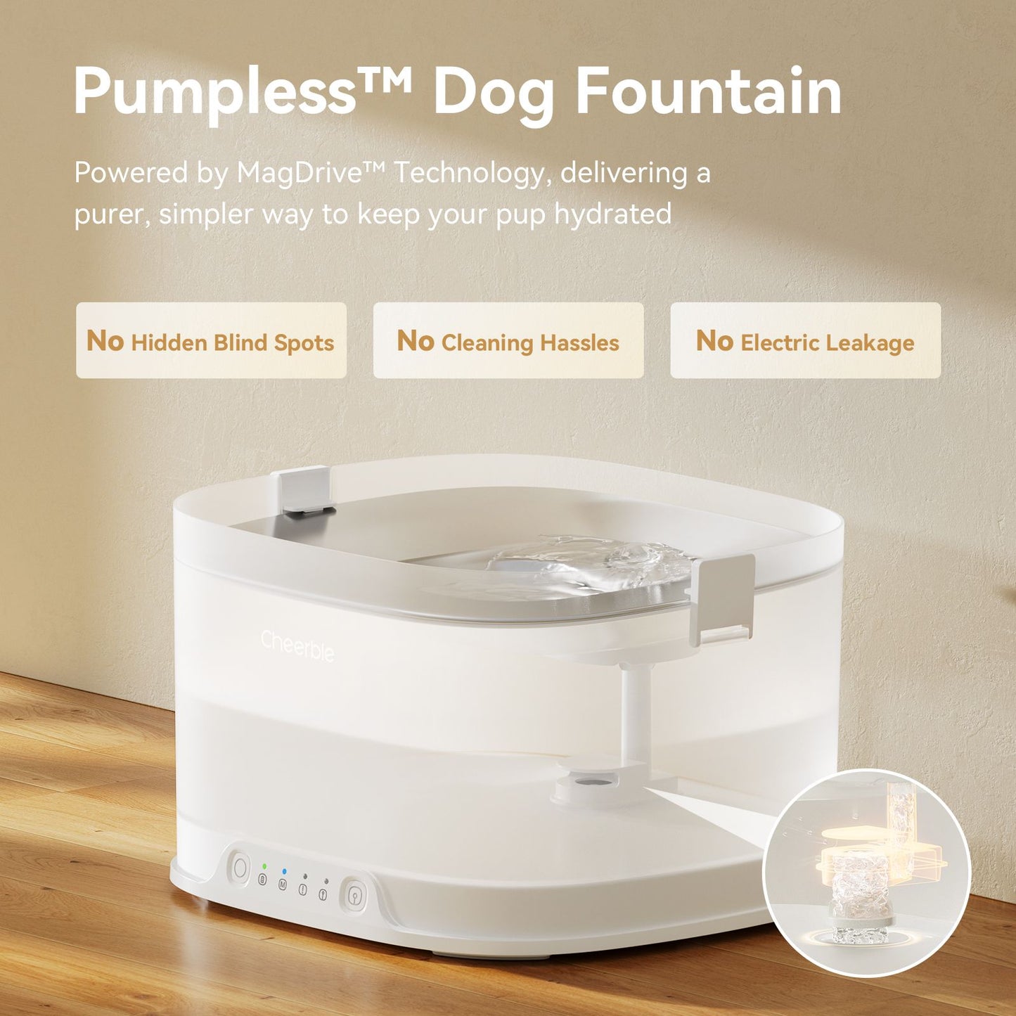 Pumpless Dog Water Elfin Fountain, Wireless Pet Fountain Battery