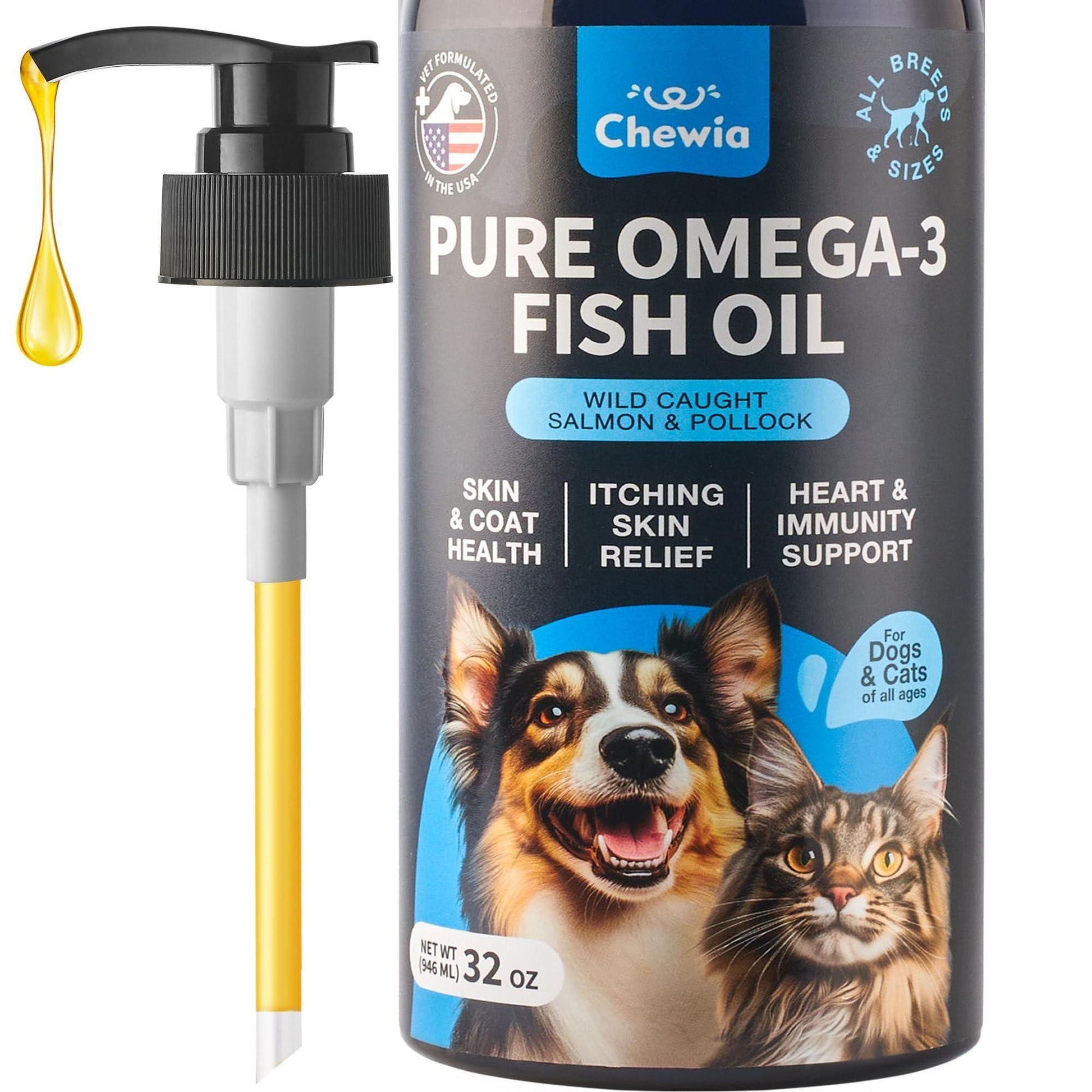 Fish Oil for Dogs 32 oz, Omega Skin & Coat Liquid Supplement