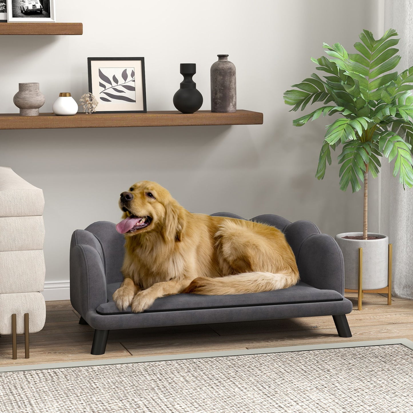 Comfortable Large Dog Couch Charcoal Gray with Foam Cushioning