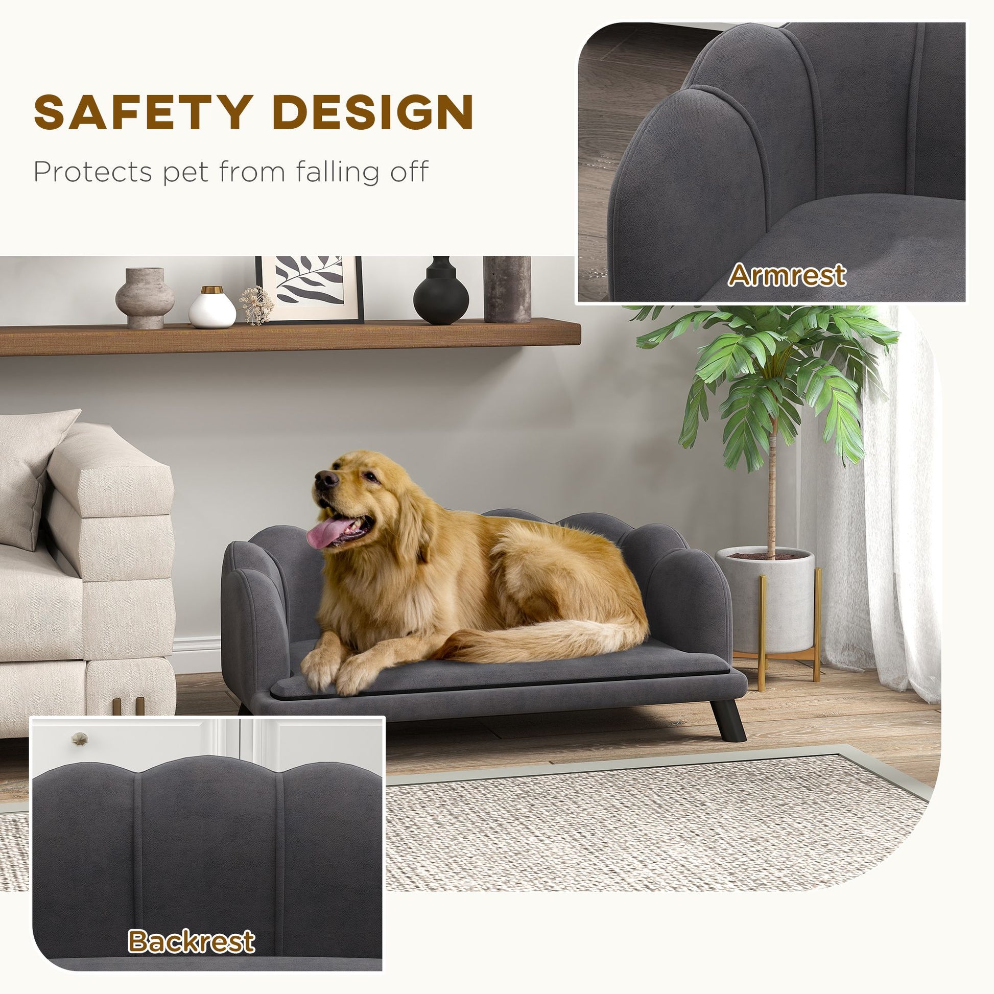 Comfortable Large Dog Couch Charcoal Gray with Foam Cushioning