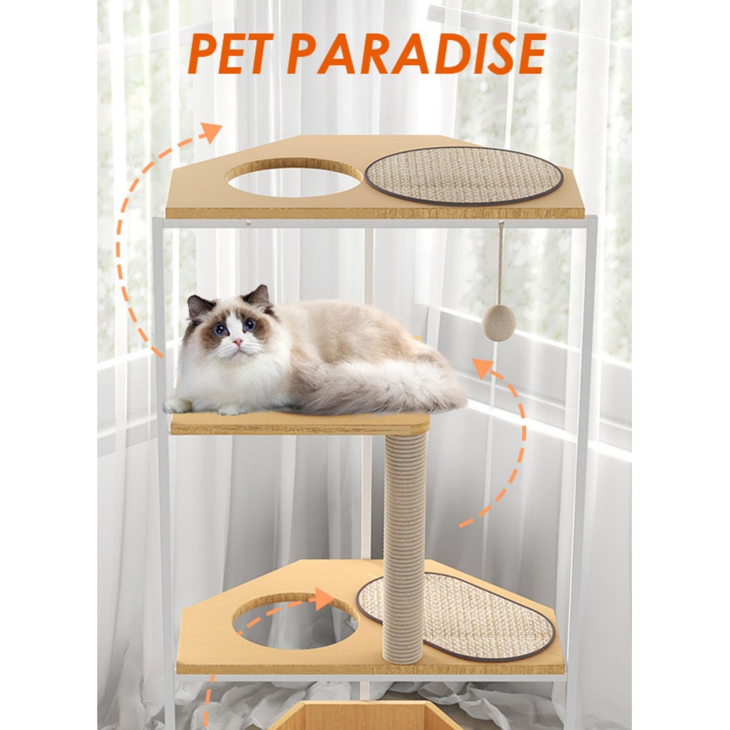 Corner Cat Tower Tree with Scratching Post, Climbing Platforms
