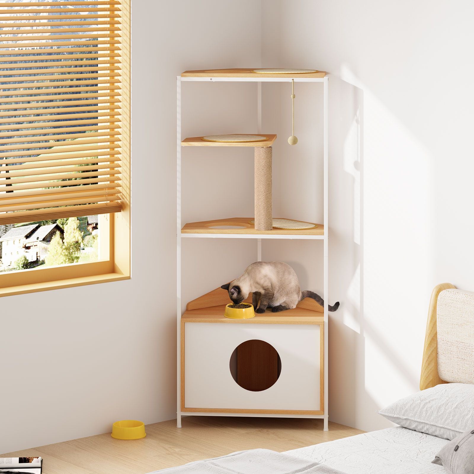Corner Cat Tower Tree with Scratching Post, Climbing Platforms