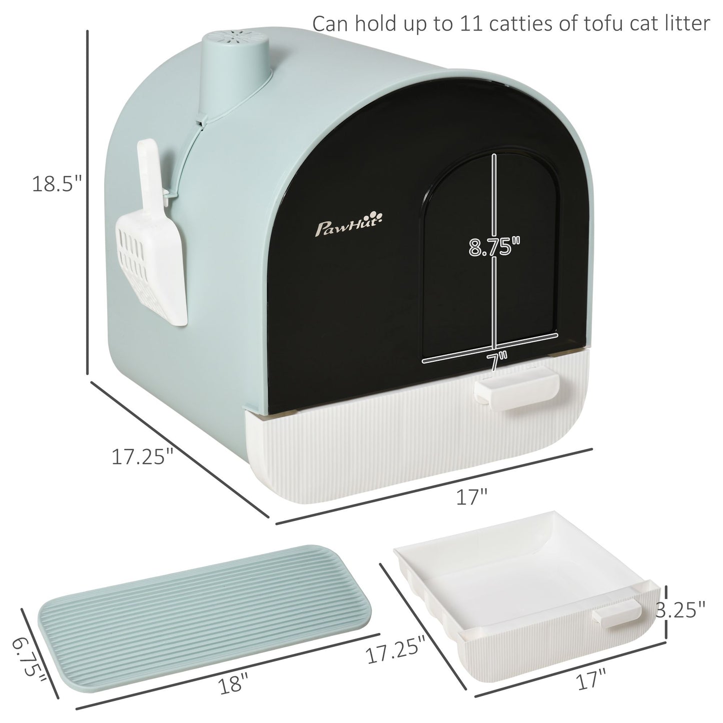 Covered Cat Litter Box, 17 X18.5", Indoor with Lid, Tray, Scoop