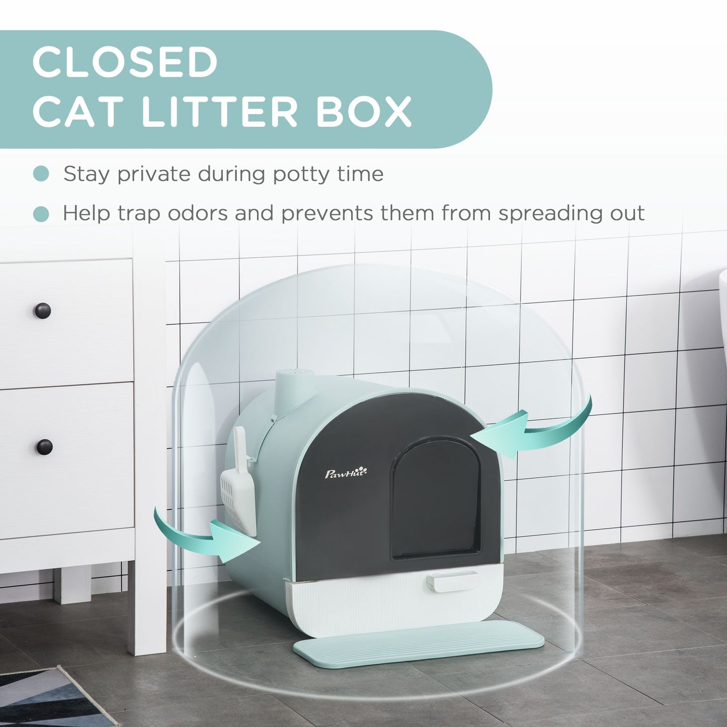 Covered Cat Litter Box, 17 X18.5", Indoor with Lid, Tray, Scoop