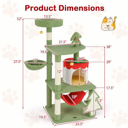 Cute Christmas Cat Tree with Sisal Scratching Posts and Gift Box