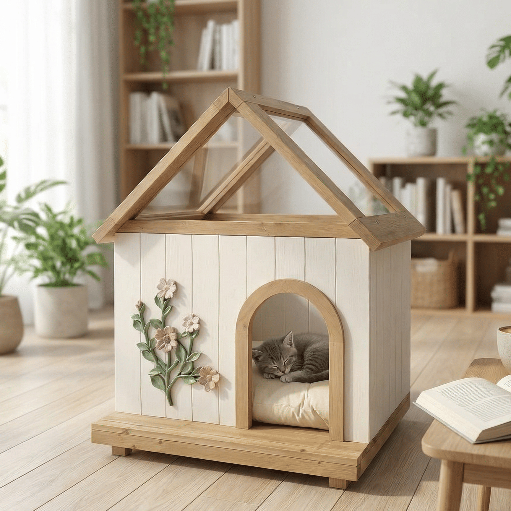 Daisy FSC-Certified Cedar Cat House with Acrylic Roof – Indoor