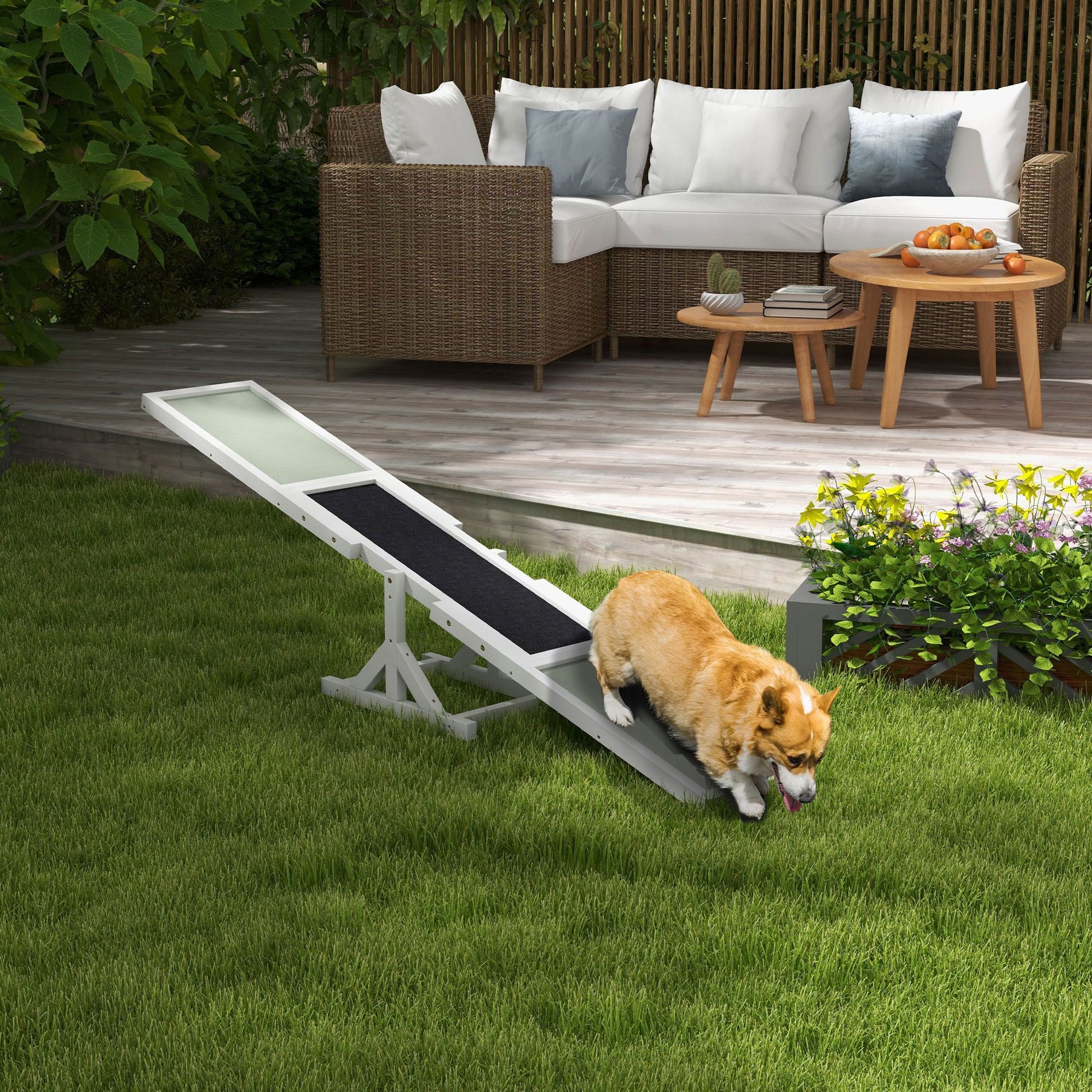 Dog Agility Equipment Wooden Seesaw White for Training and Exercise