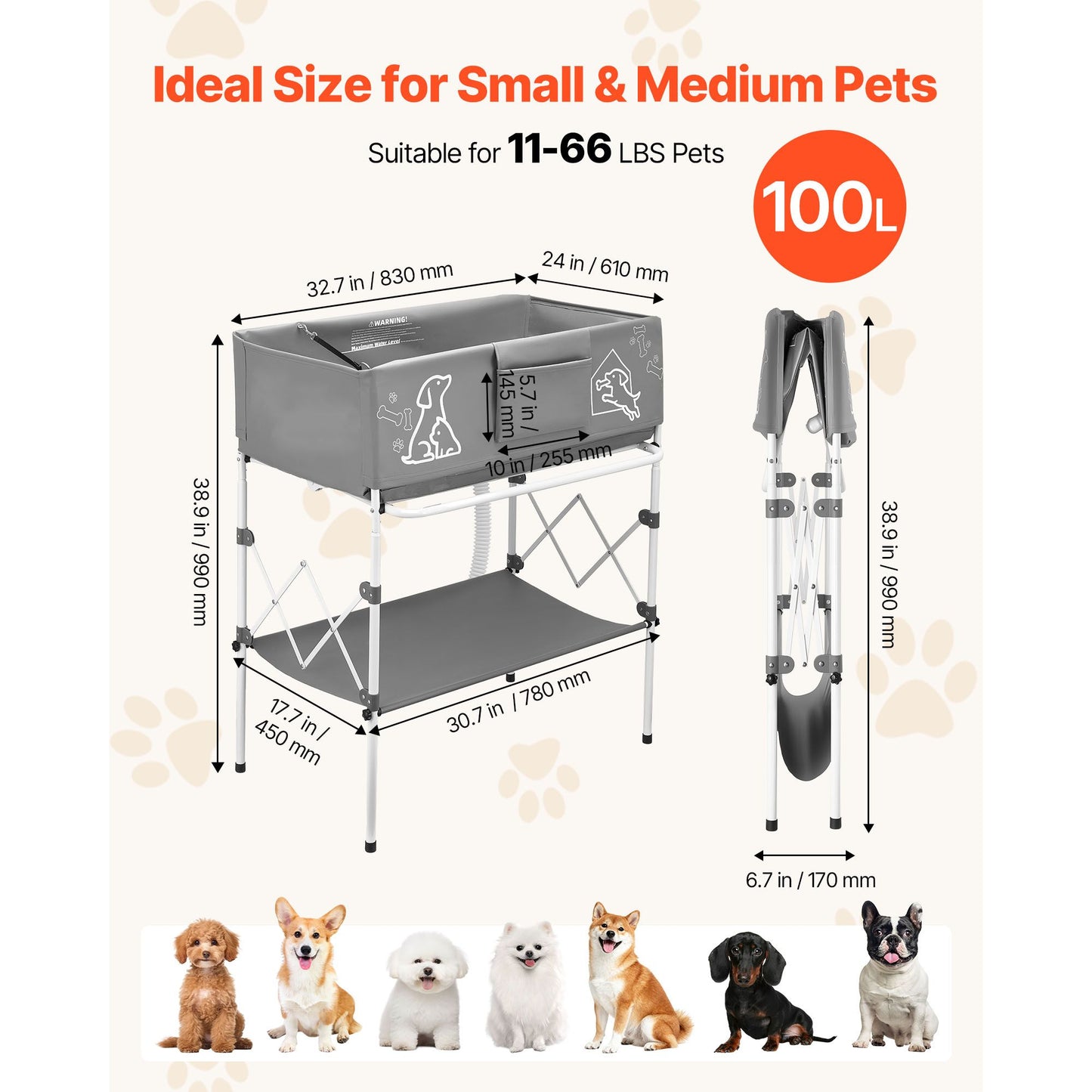 Dog Bathtub, Elevated Dog Bath Tub, Collapsible Pet Bathing