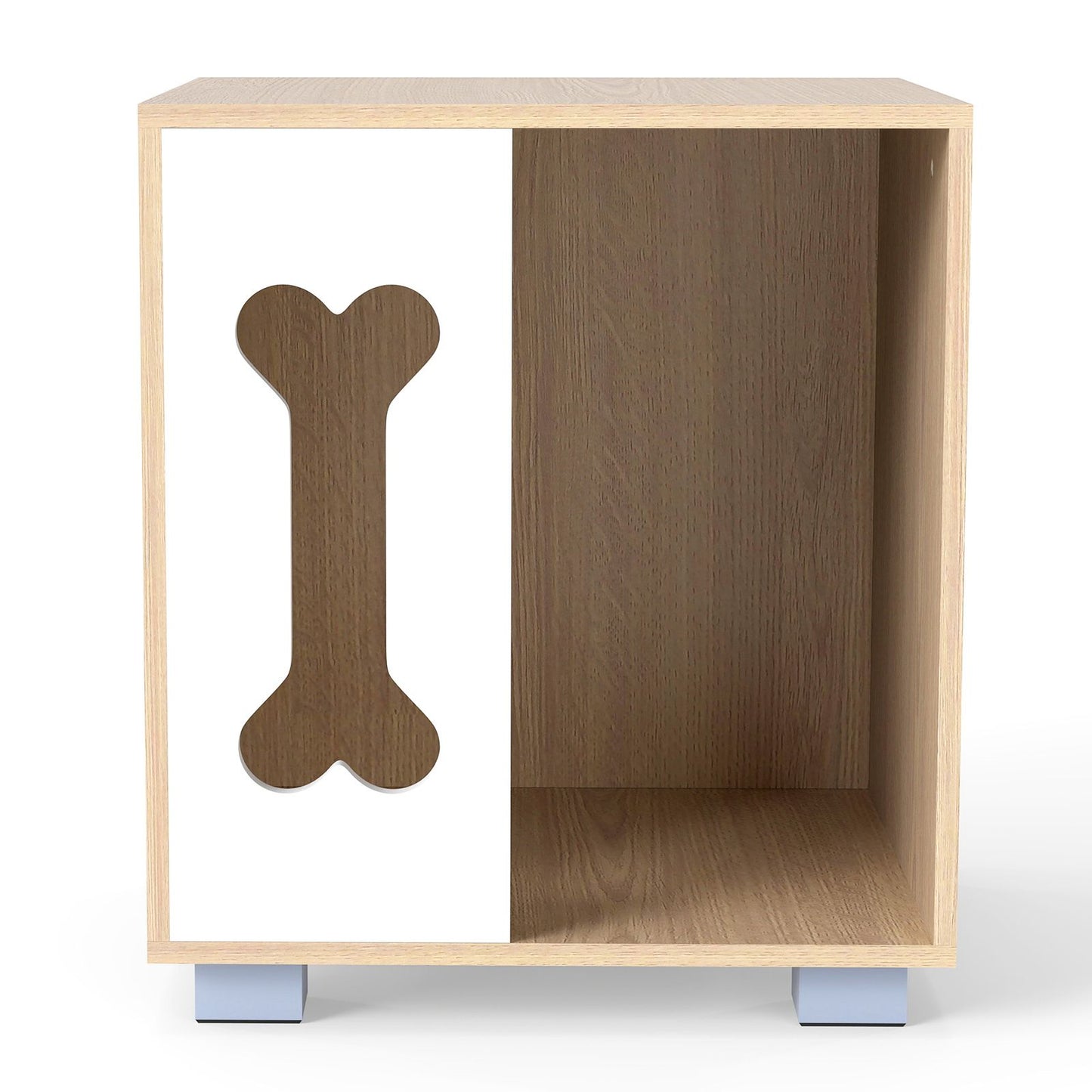Dog Bed Side Table Wooden Dog Condo with Bone-Shape Window