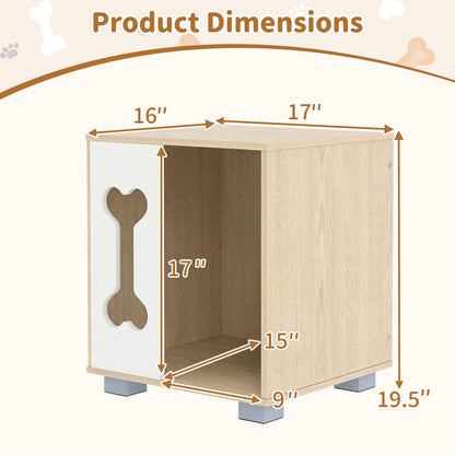 Dog Bed Side Table Wooden Dog Condo with Bone-Shape Window