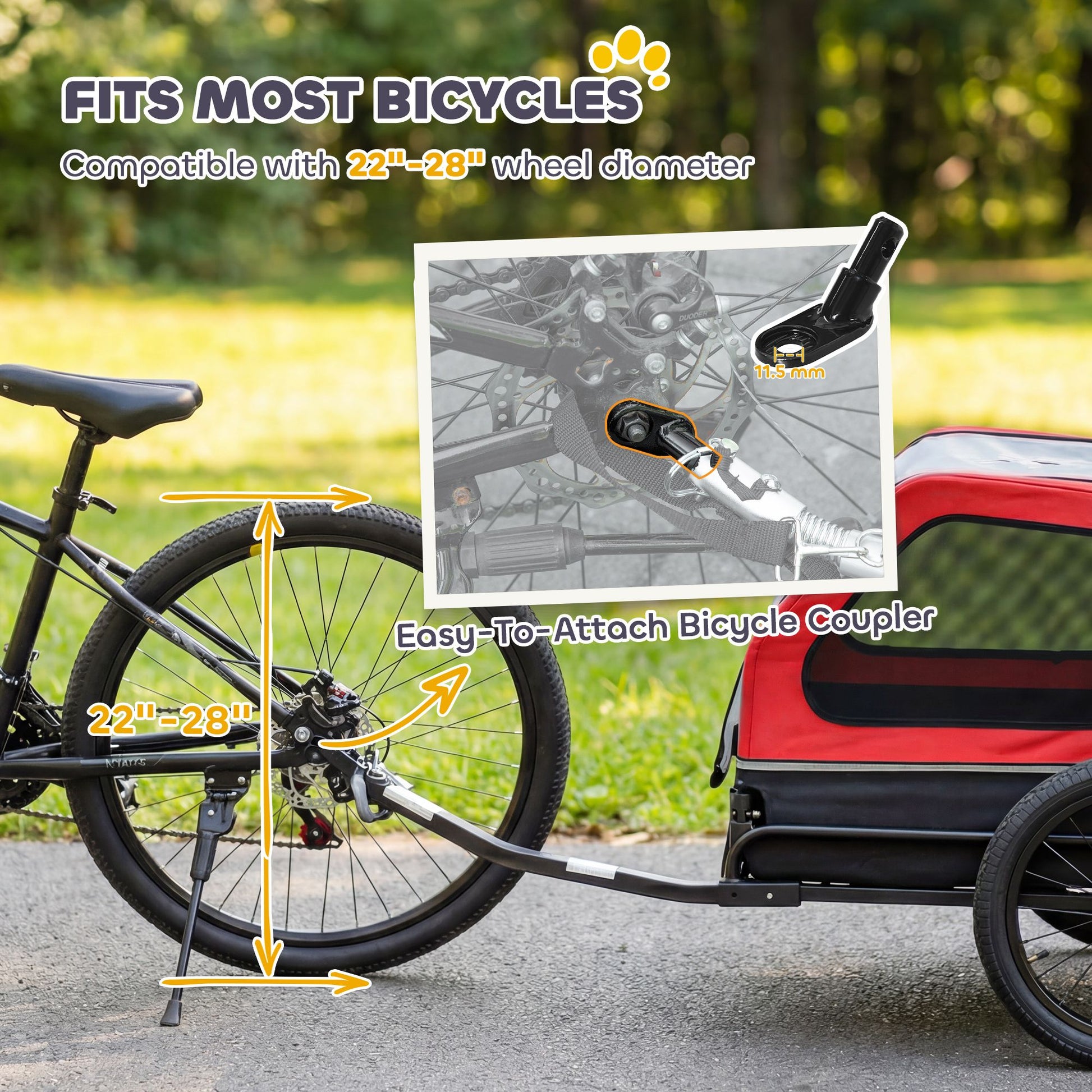 Dog Bike Trailer for Small & Medium Dogs, Universal Bicycle