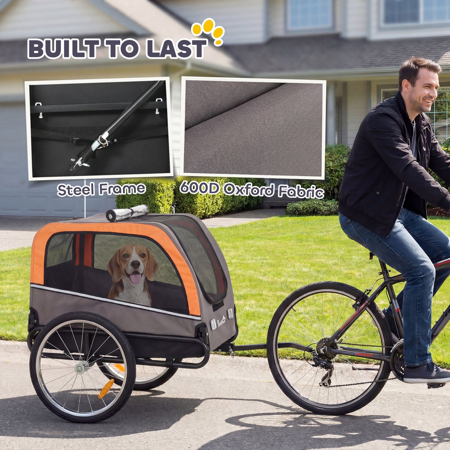 Dog Bike Trailer, Pet Cart Bicycle Carrier with 2 Entrances