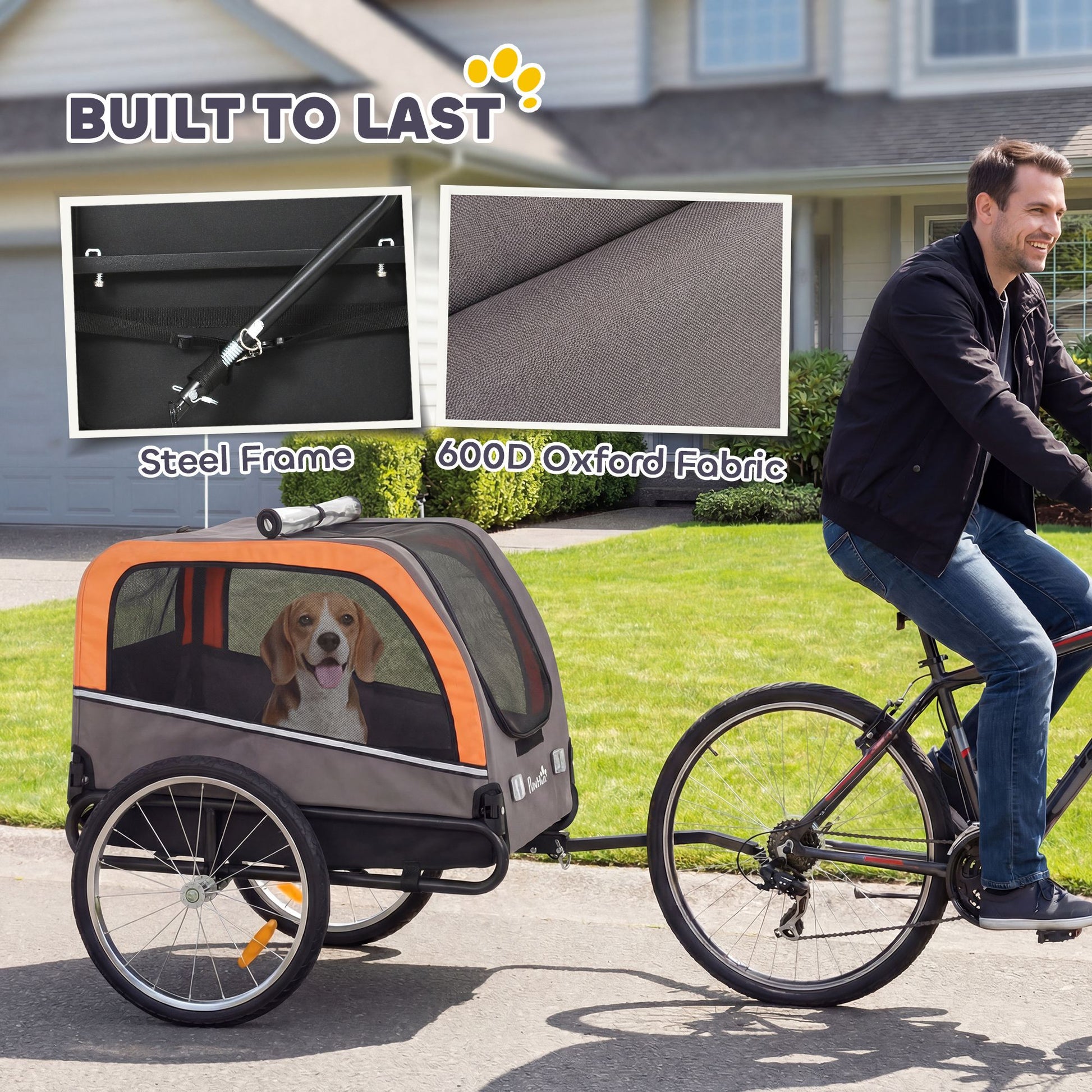 Dog Bike Trailer, Pet Cart Bicycle Carrier with 2 Entrances