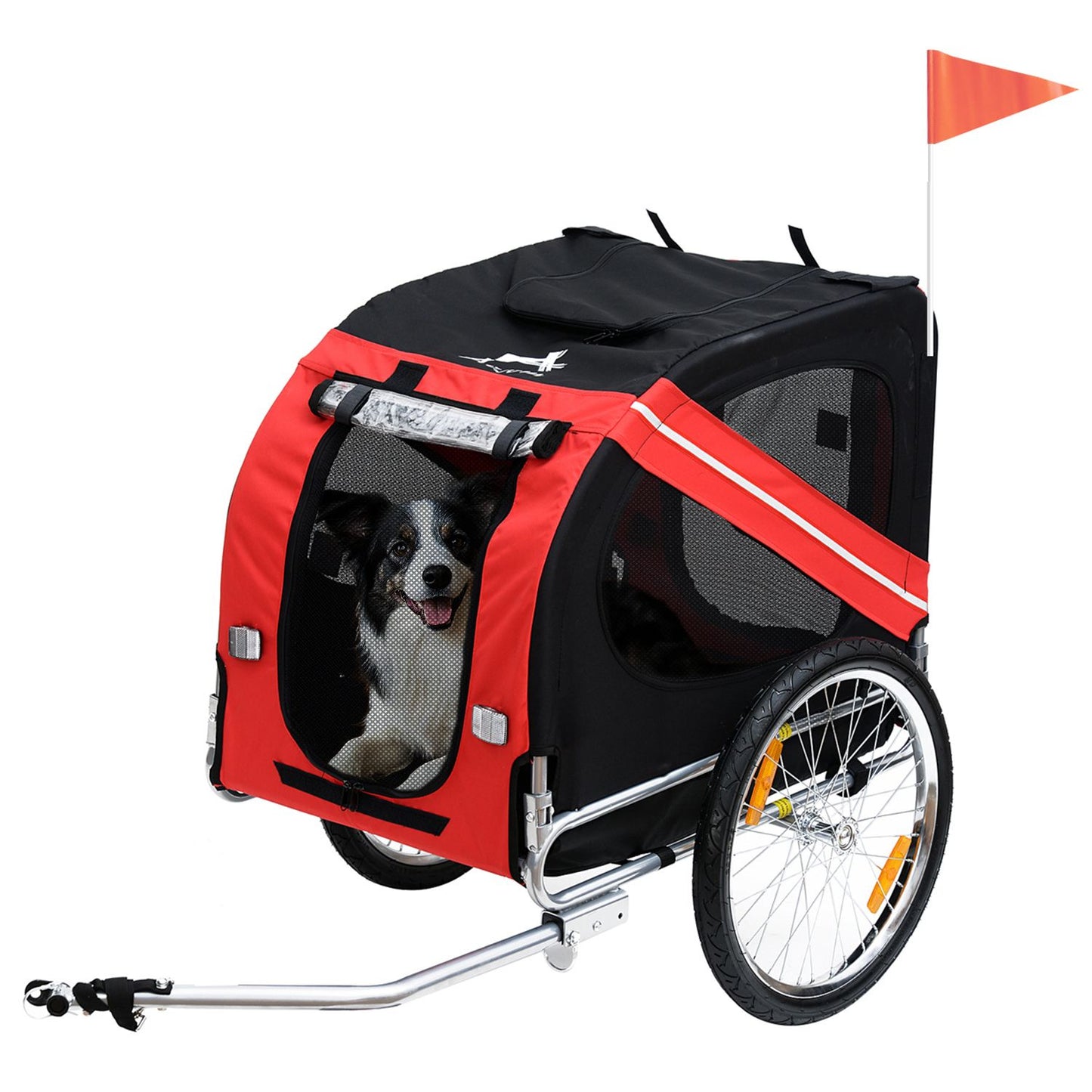 Dog Bike Trailer, Red & Black Pet Cart Wagon, Large Wheels