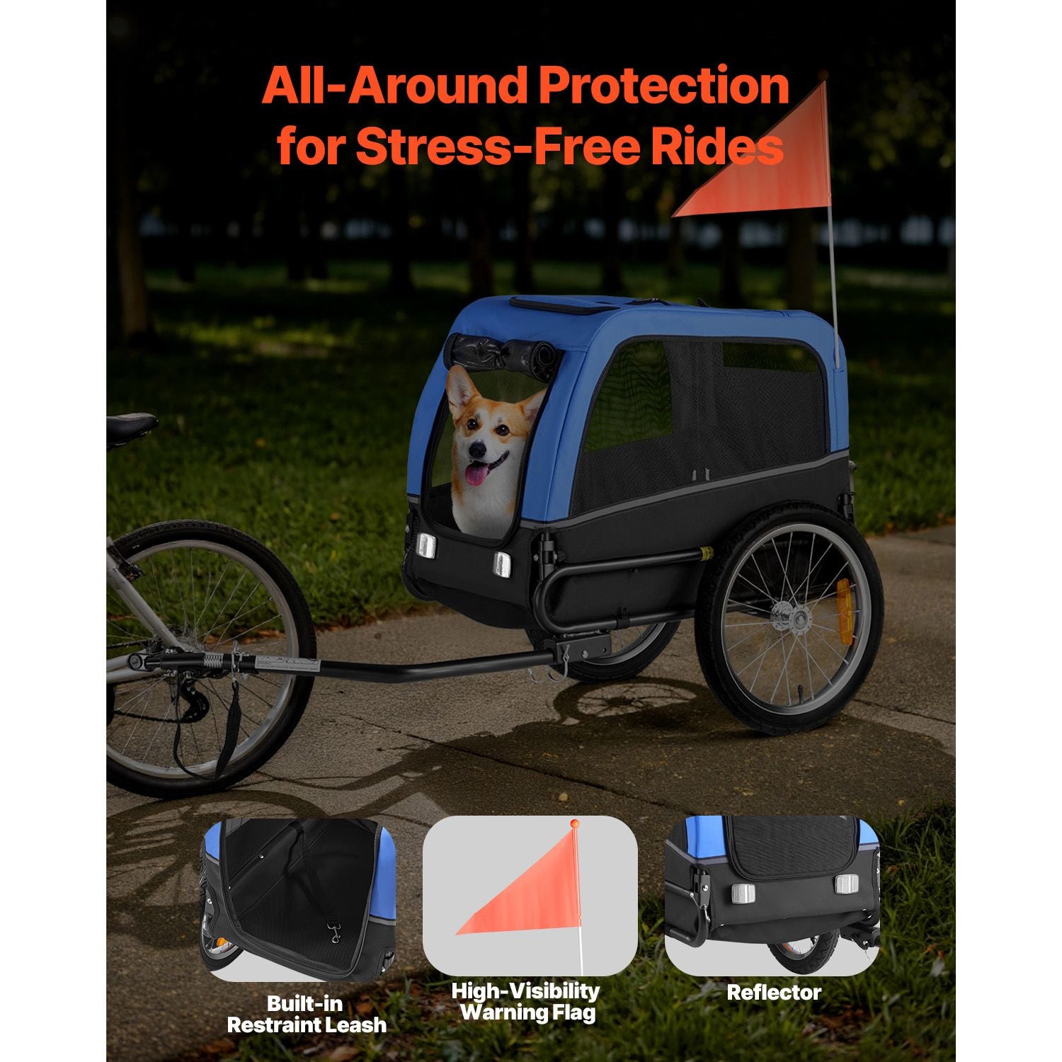 Dog Bike Trailer, Supports up to 66 Lbs, Pet Cart Bicycle Carrier