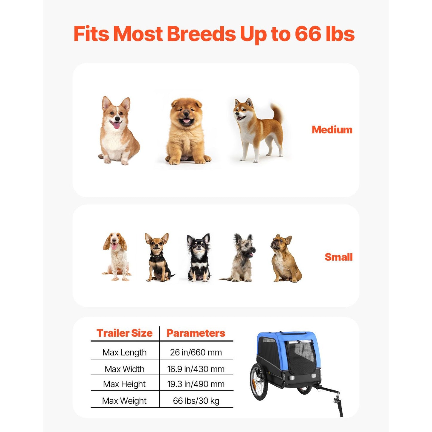 Dog Bike Trailer, Supports up to 66 Lbs, Pet Cart Bicycle Carrier